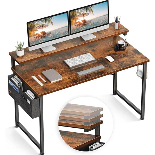 Computer Desk with Adjustable Monitor Shelves