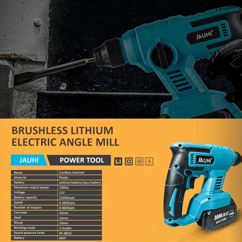 1000W 8600IMP Rechargeable Electric Hammer Cordless Impact Drill