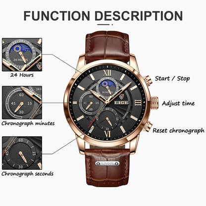 Men's Leather Quartz Watch