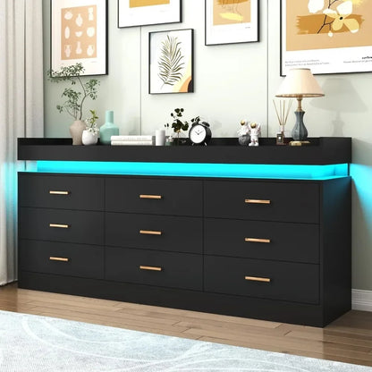 LED 9-Drawer Modern Dresser