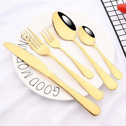 4Set/20Pcs Black Gold Cutlery Set Stainless Steel Silverware set