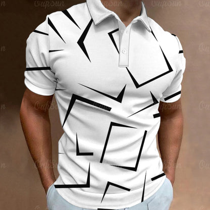 3D Thin Line Stripe Polo T Shirt