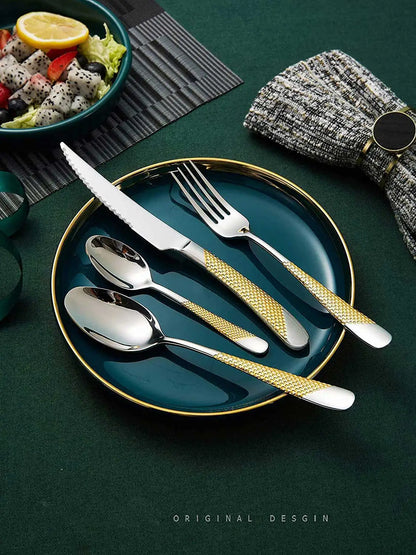 Hammered Silver Gold Silverware Set