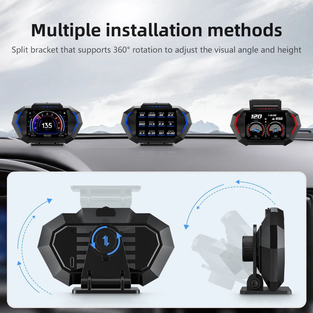 P24 Head-up Display Car HUD With LCD Screen Speedometer