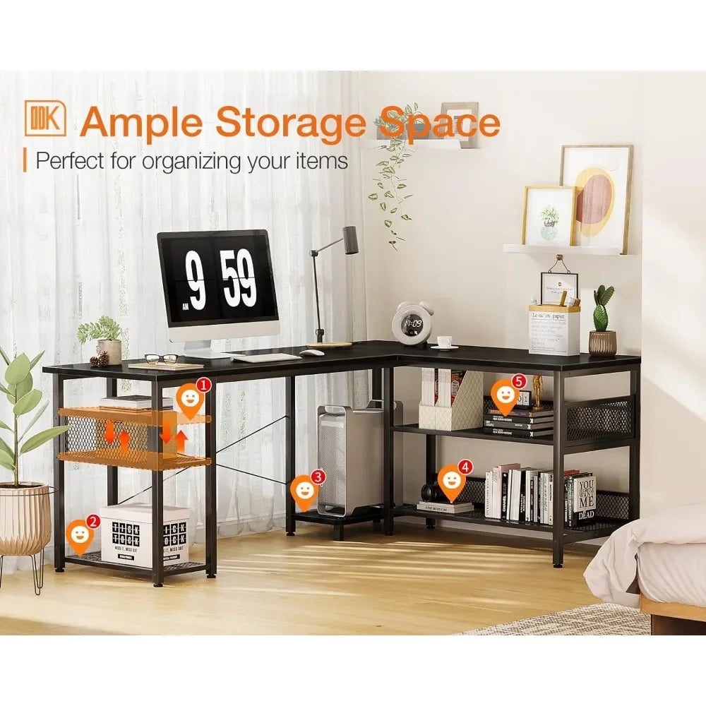 59" L Shaped Computer Desk with Power Outlet