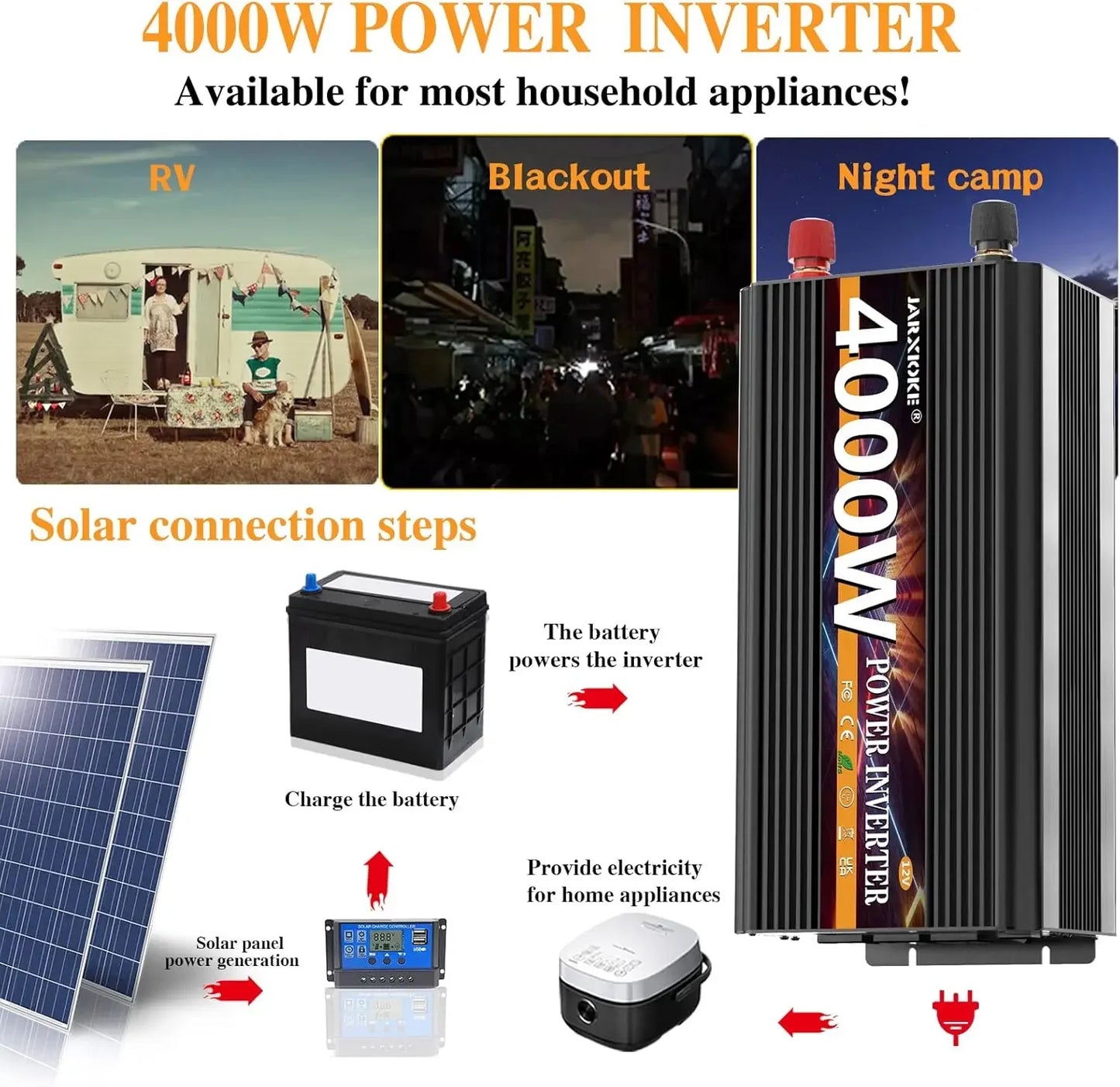 4000 Watt Power Inverter 12V DC to 110V 120V Converter