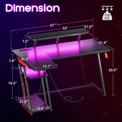 L Shaped Computer Desk With LED Lights