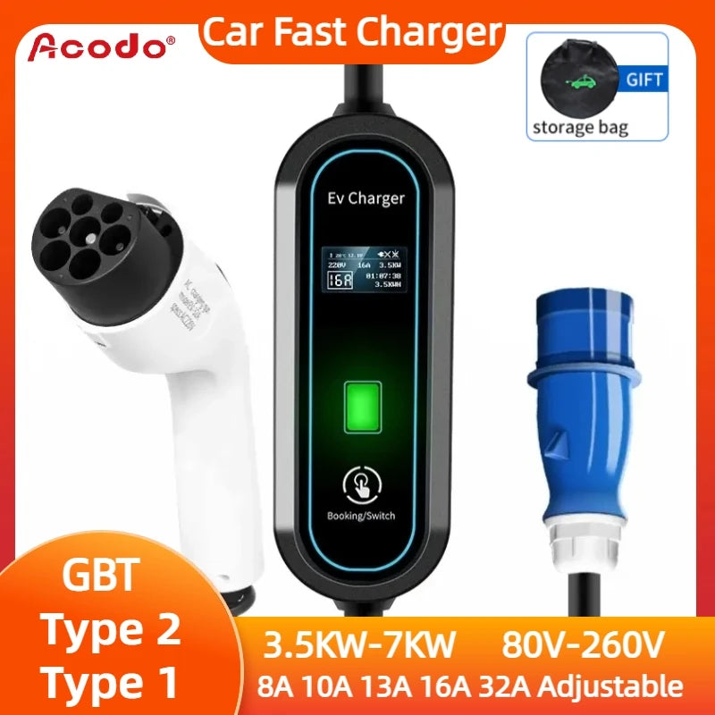 EV Portable Charger Type 2 GBT Type 1 Charger Cable WallBox