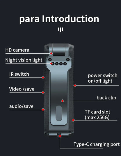 Voice recorder 180° Rotating HD Night Vision Body Camera
