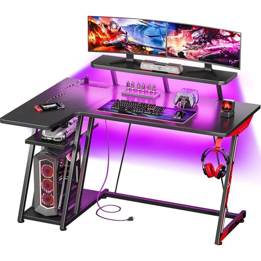 L Shaped Computer Desk With LED Lights