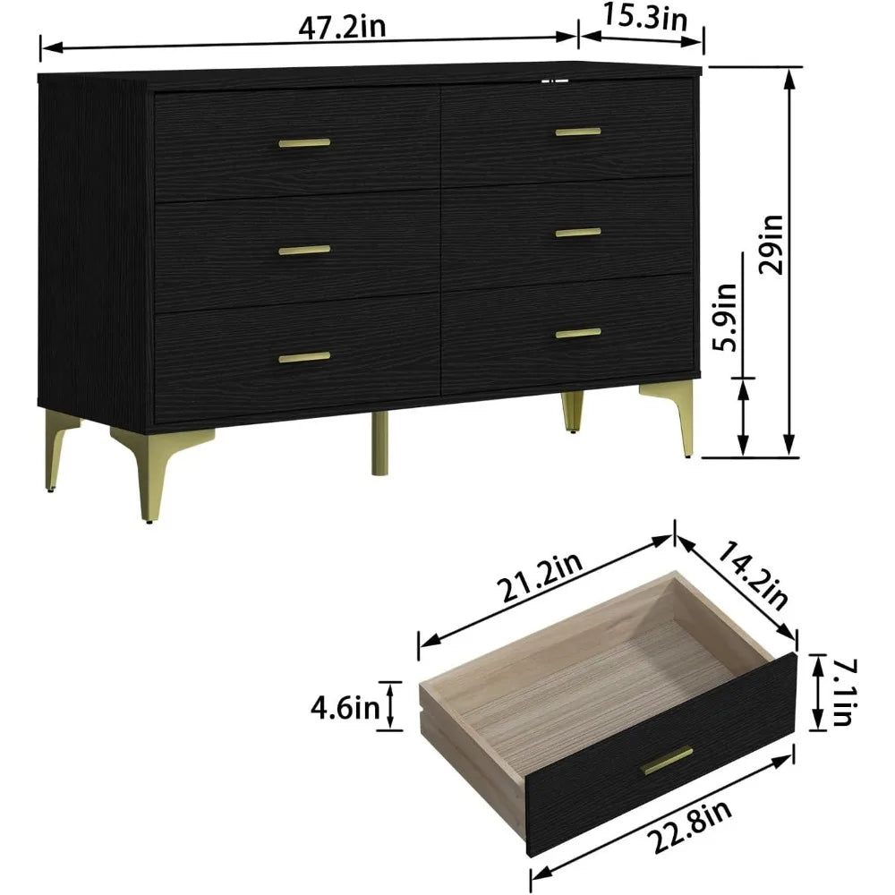 Modern 6-Drawer Wood Dresser