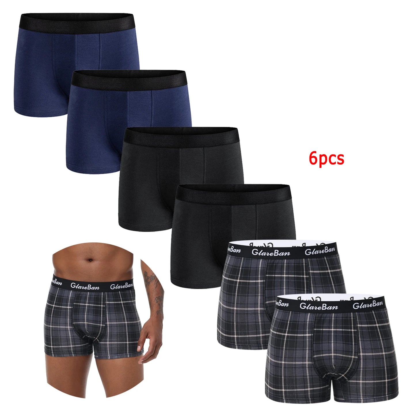 6PCS Black Boxer Shorts for Men