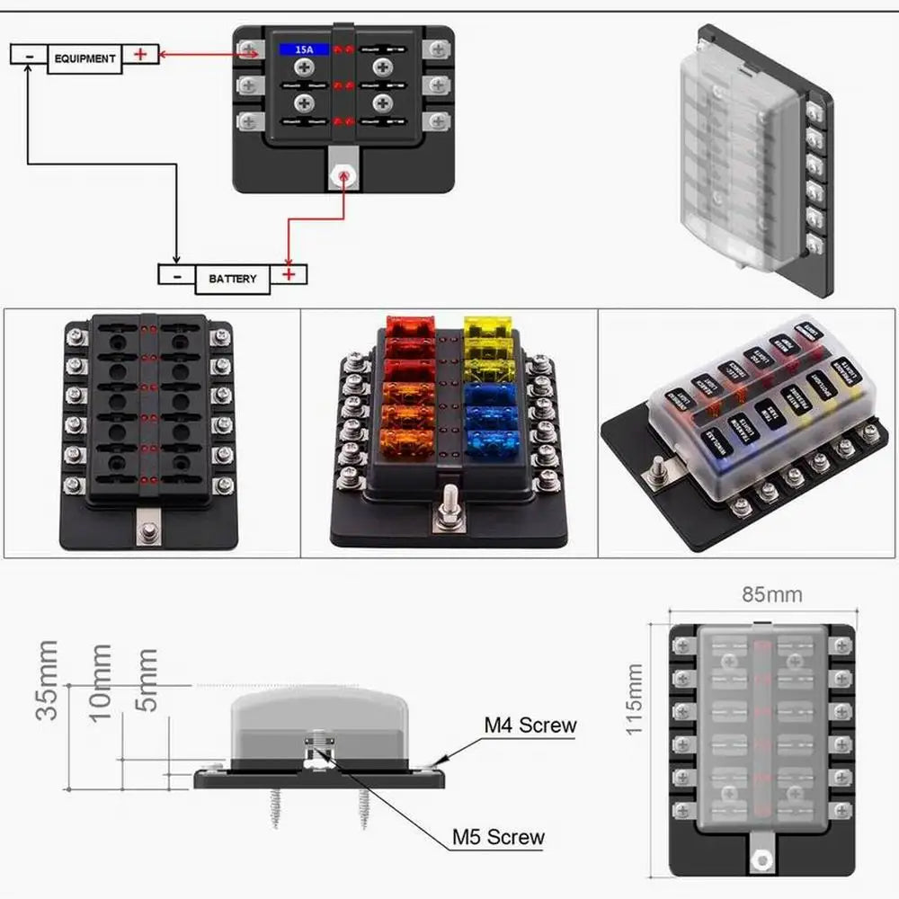 Universal 12-Way Car Fuse Box