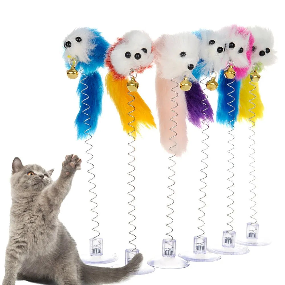 Cat Suction Cup Spring Feather With Bell Toys