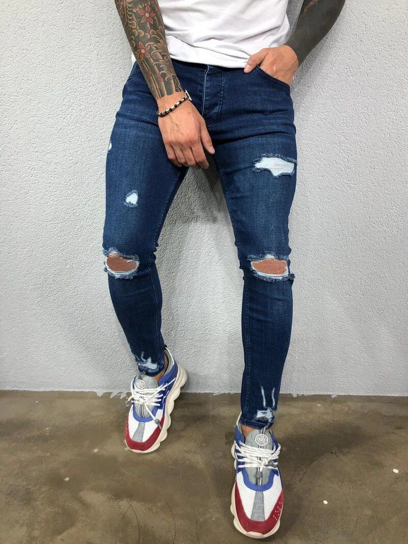 Men Fashion Street Style Ripped Skinny Jeans