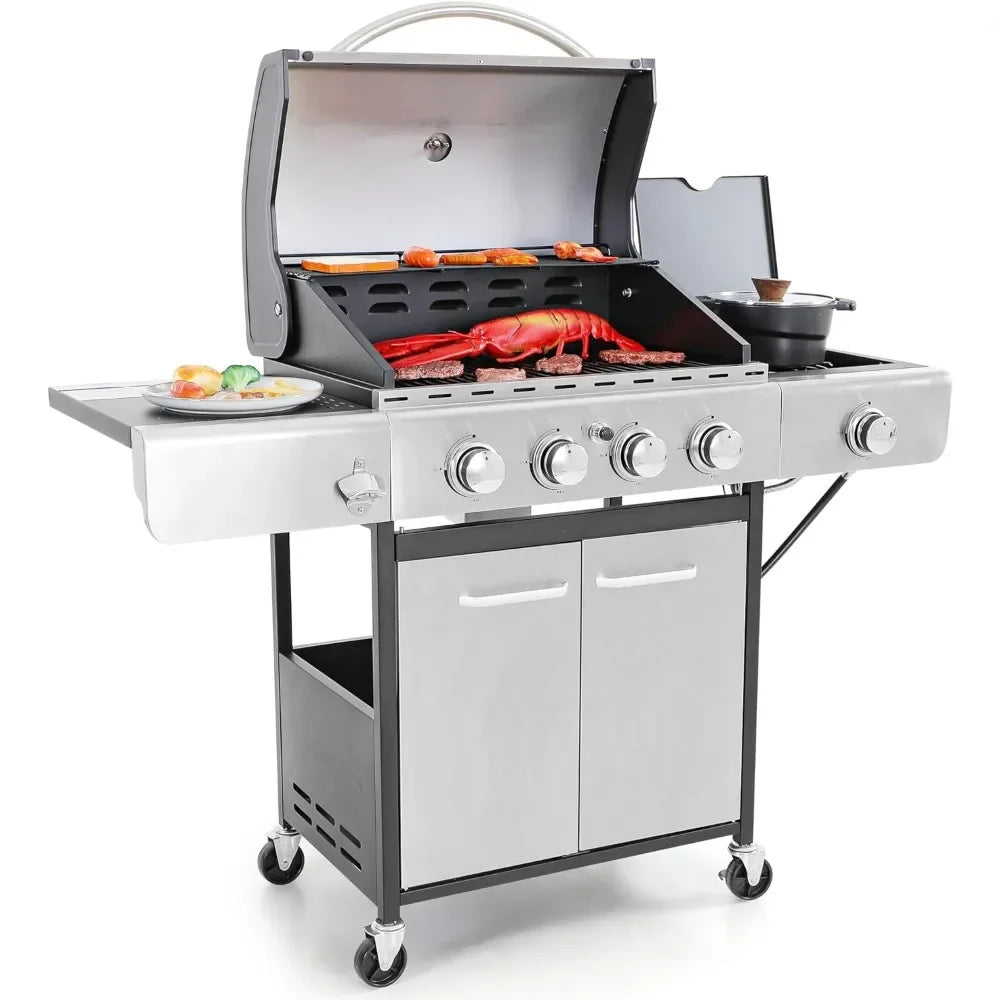 4-Burners Gas BBQ Grill with Side Burner