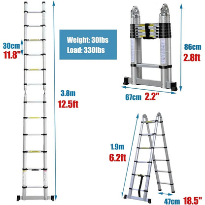 12.5ft 6+6 Steps A-Frame Telescoping Ladder