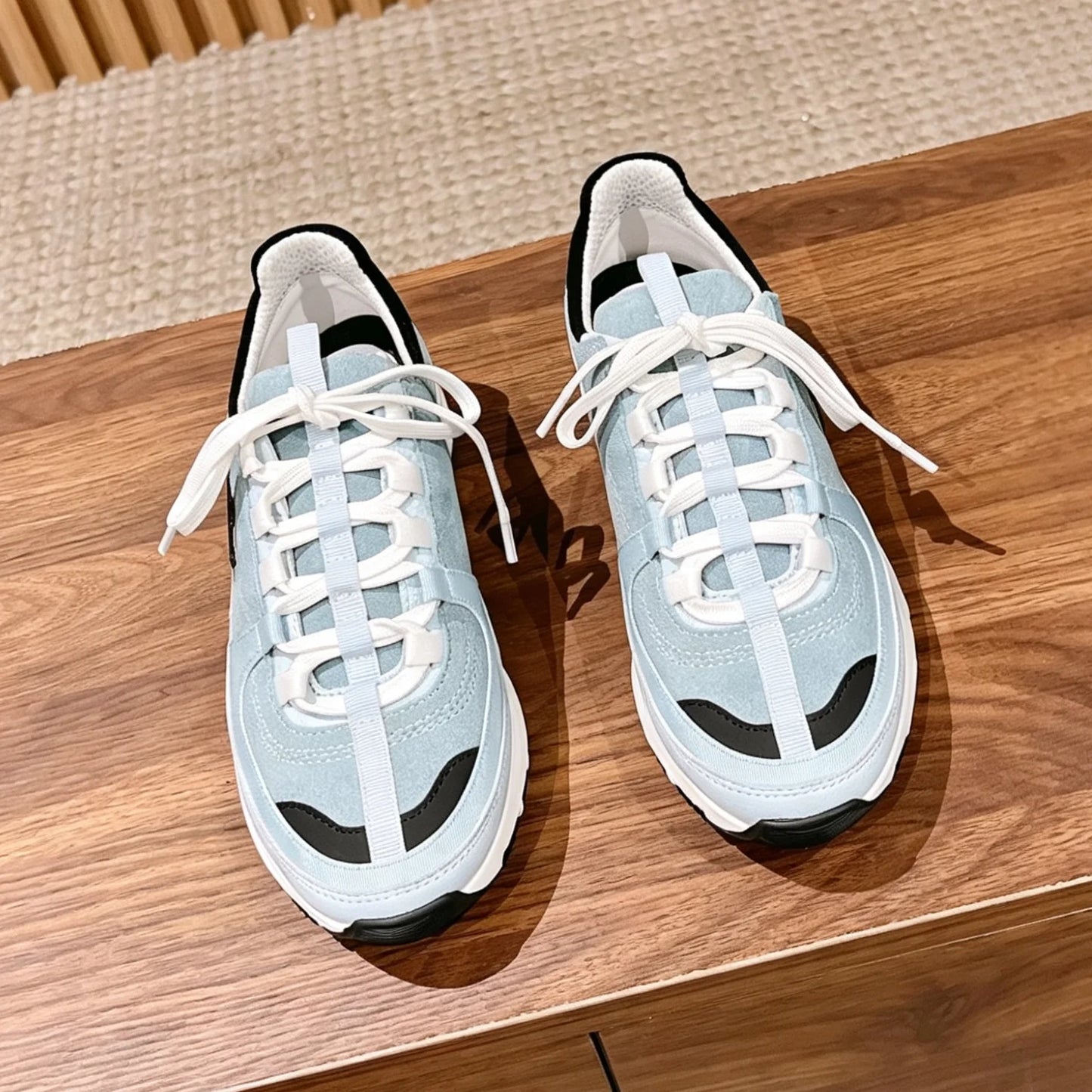 Retro Chunky Sneakers  Genuine Leather Round-Toe Lace-Up