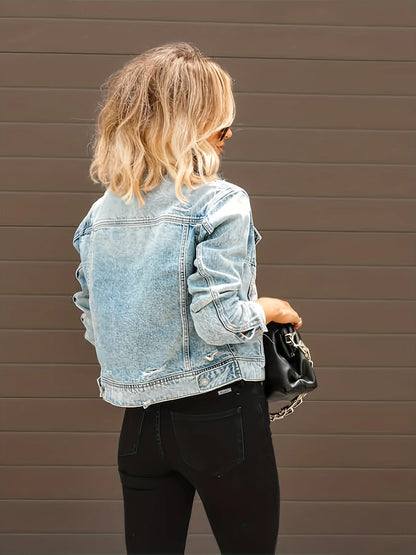 Long Sleeve Cropped Denim Jacket