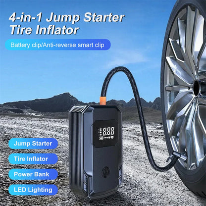 4 in 1 Car Jump Starter Air Compressor Portable Booster