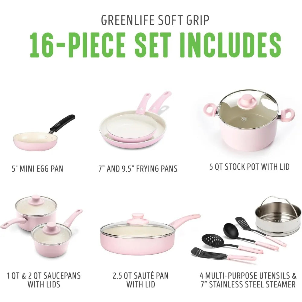Soft Grip Nonstick 16 Piece  Pots and Frying  Set