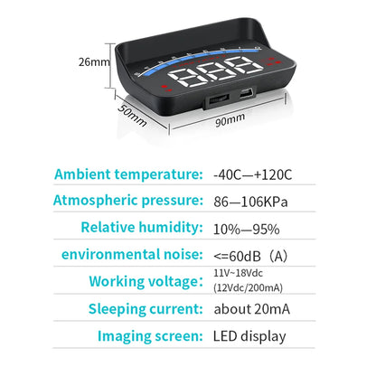M6S HUD Car Head Up Display OBD2 Speedometer