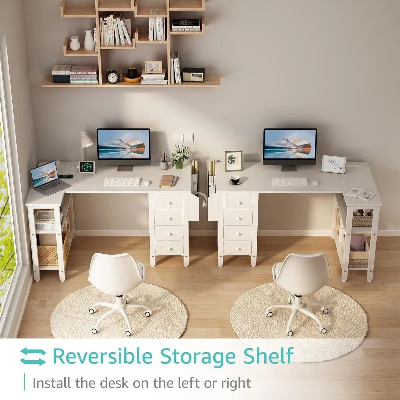 White L Shaped Computer Desk with Drawers