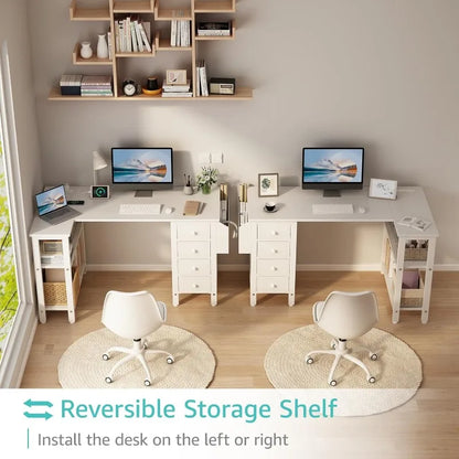 White L Shaped Computer Desk with Drawers