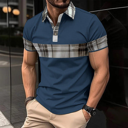 Men's casual striped short sleeved polo T Shirt