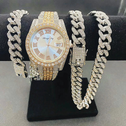 Mens Cuban Link Chain Bracelet Full Iced Out Watches