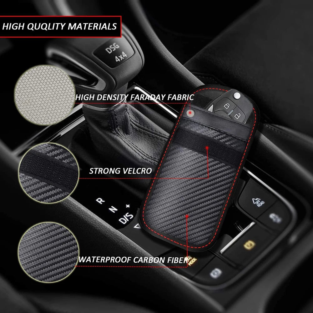 2Pcs Car Key Signal Blocker Case Carbon Fiber Faraday Cage Protector Double-Layer Car RFID Signal Blocker Key Bag for Auto Parts